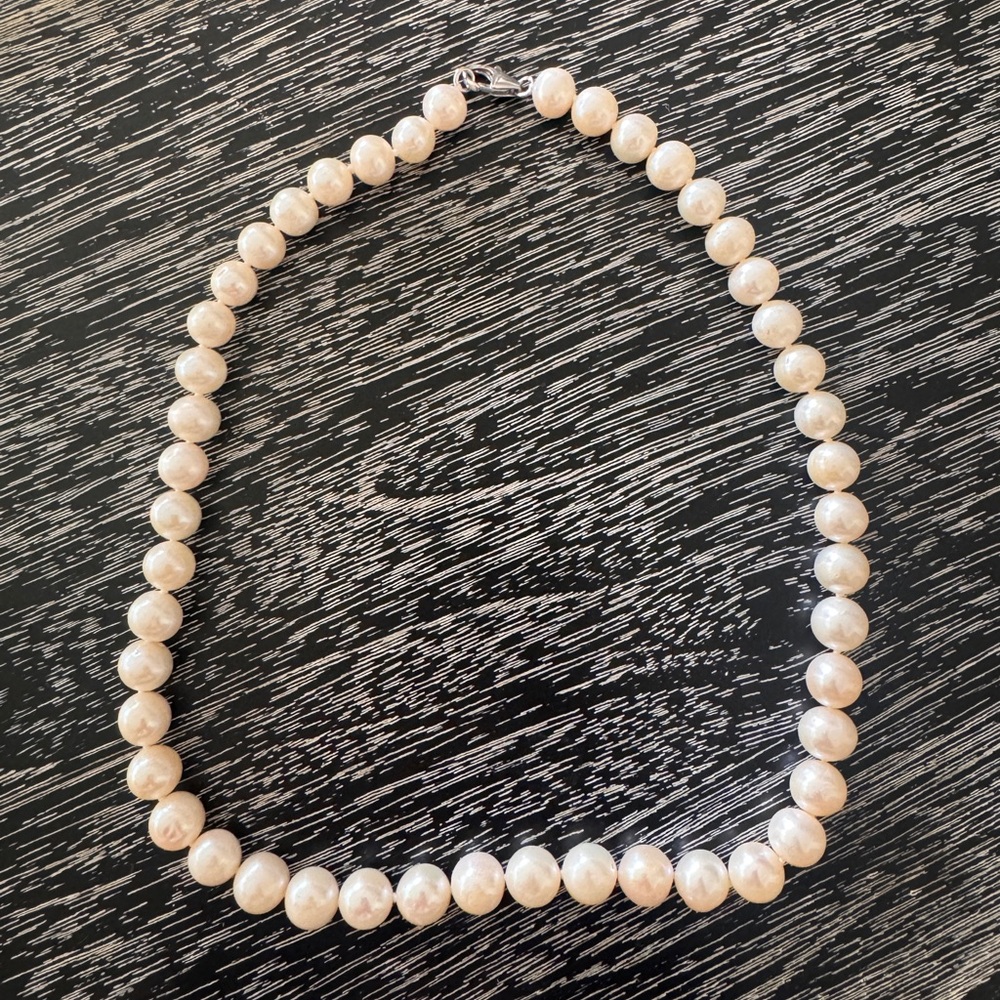Classic 9MM NATURAL IVORY FRESH WATER PEARL NECKLACE 925 STAMPED CLASP